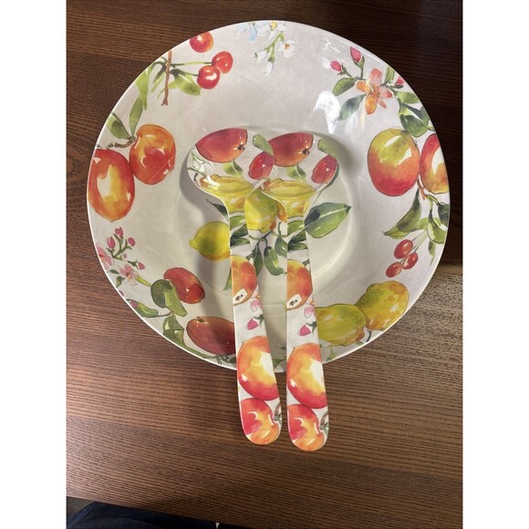 3pc Set Melamine Salad Bowl & Serving Spoons Apples Lemons Picnic Beach BBQ Rare - Picture 11 of 12
